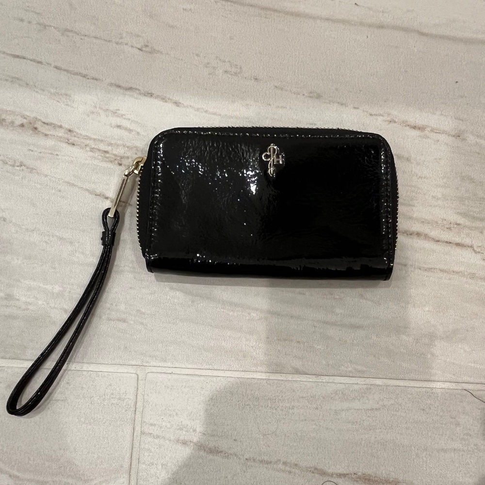 Cole Haan black patent leather wristlet